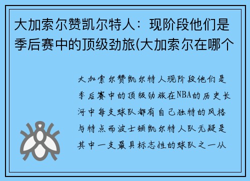 大加索尔赞凯尔特人：现阶段他们是季后赛中的顶级劲旅(大加索尔在哪个队退役)