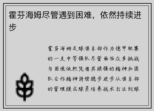 霍芬海姆尽管遇到困难，依然持续进步
