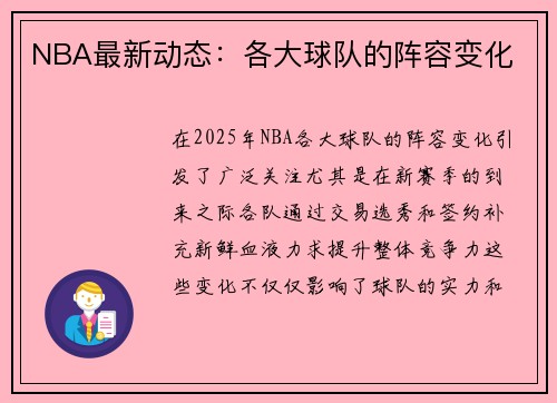 NBA最新动态：各大球队的阵容变化
