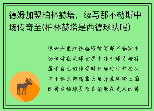 德姆加盟柏林赫塔，续写那不勒斯中场传奇至(柏林赫塔是西德球队吗)
