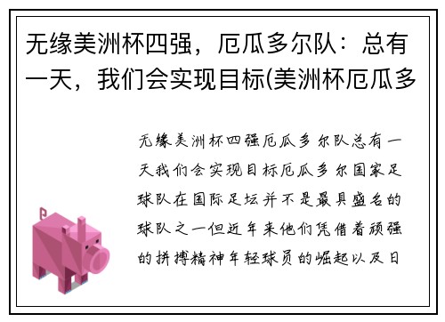 无缘美洲杯四强，厄瓜多尔队：总有一天，我们会实现目标(美洲杯厄瓜多尔出线)